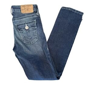 True Religion girls button logo pocket distressed washed denim stretch jeans 10